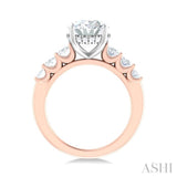 1 1/4 ctw Oval Shape Oval and Round Cut Diamond Semi Mount Engagement Ring in 14K Rose and White Gold