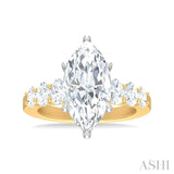 1 1/4 ctw Marquise Shape Oval and Round Cut Diamond Semi Mount Engagement Ring in 14K Yellow and White Gold