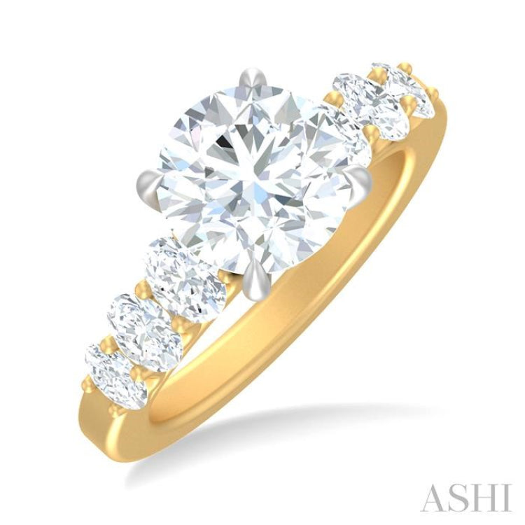 1 1/4 ctw Round Shape Oval and Round Cut Diamond Semi Mount Engagement Ring in 14K Yellow and White Gold