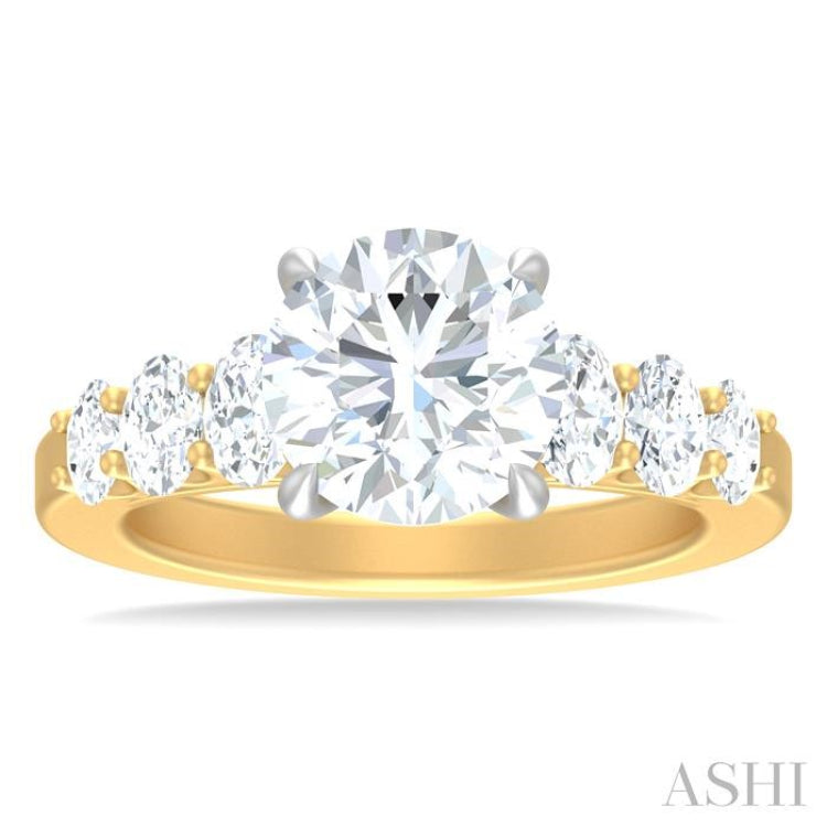 1 1/4 ctw Round Shape Oval and Round Cut Diamond Semi Mount Engagement Ring in 14K Yellow and White Gold