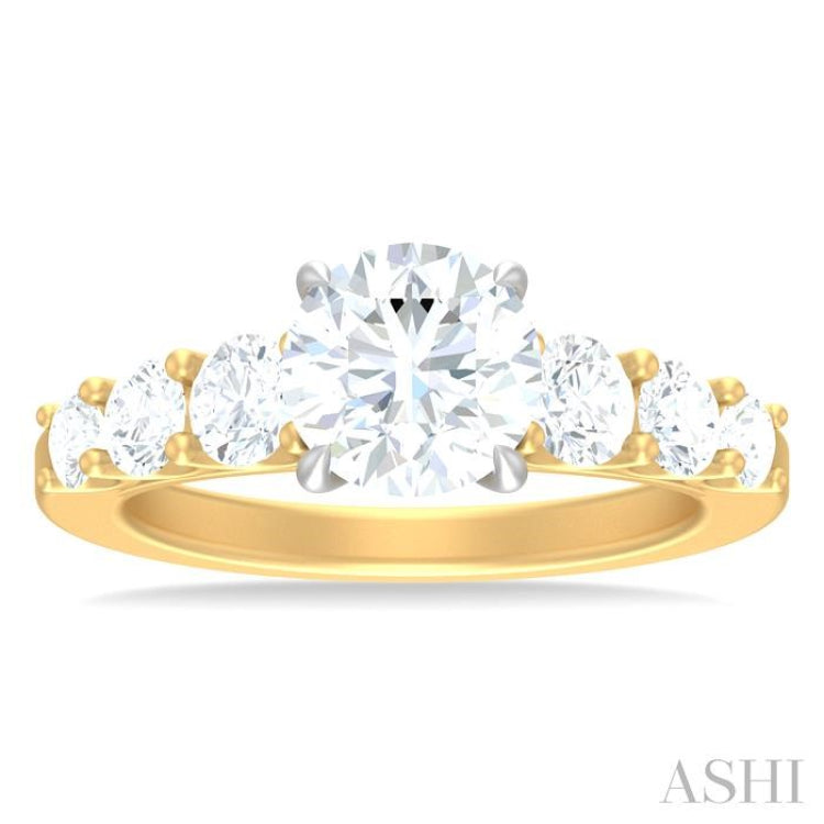 1 1/10 ctw Round Shape Round Cut Diamond Semi Mount Engagement Ring in 14K Yellow and White Gold