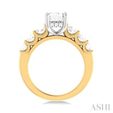 1 1/10 ctw Emerald Shape Round Cut Diamond Semi Mount Engagement Ring in 14K Yellow and White Gold