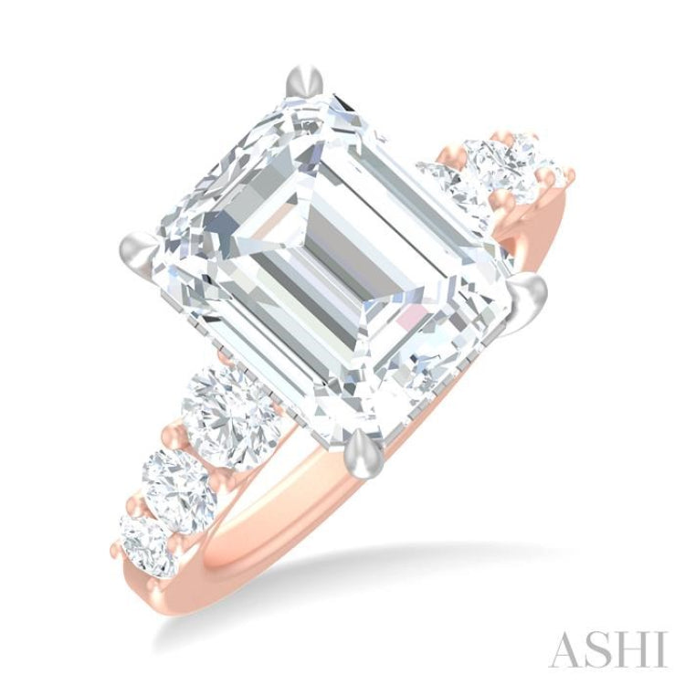 1 1/4 ctw Emerald Shape Round Cut Diamond Semi Mount Engagement Ring in 14K Rose and White Gold