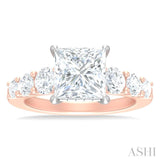 1 1/5 ctw Princess Shape Round Cut Diamond Semi Mount Engagement Ring in 14K Rose and White Gold