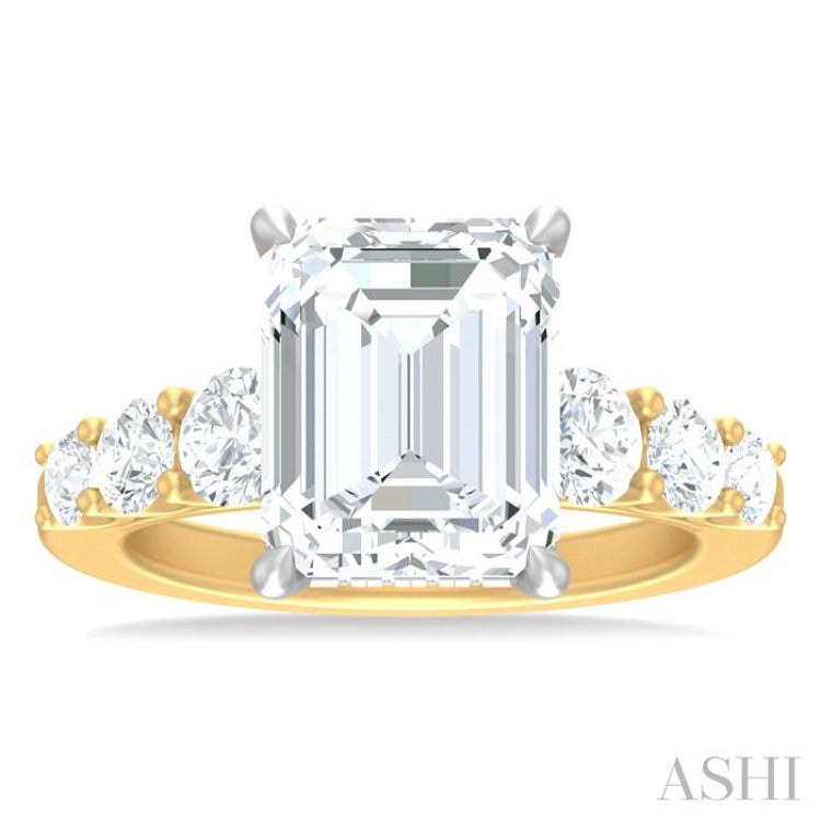 1 1/4 ctw Emerald Shape Round Cut Diamond Semi Mount Engagement Ring in 14K Yellow and White Gold