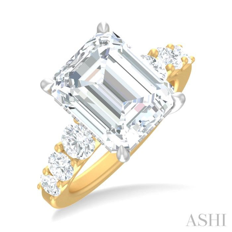 1 1/4 ctw Emerald Shape Round Cut Diamond Semi Mount Engagement Ring in 14K Yellow and White Gold