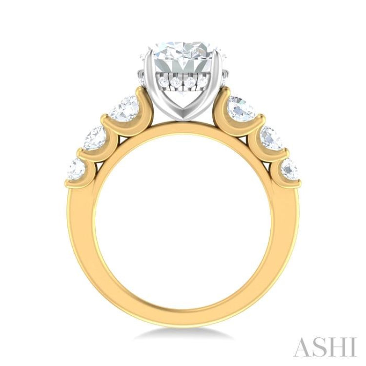 1 1/4 ctw Oval Shape Round Cut Diamond Semi Mount Engagement Ring in 14K Yellow and White Gold