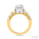 1 1/4 ctw Oval Shape Round Cut Diamond Semi Mount Engagement Ring in 14K Yellow and White Gold