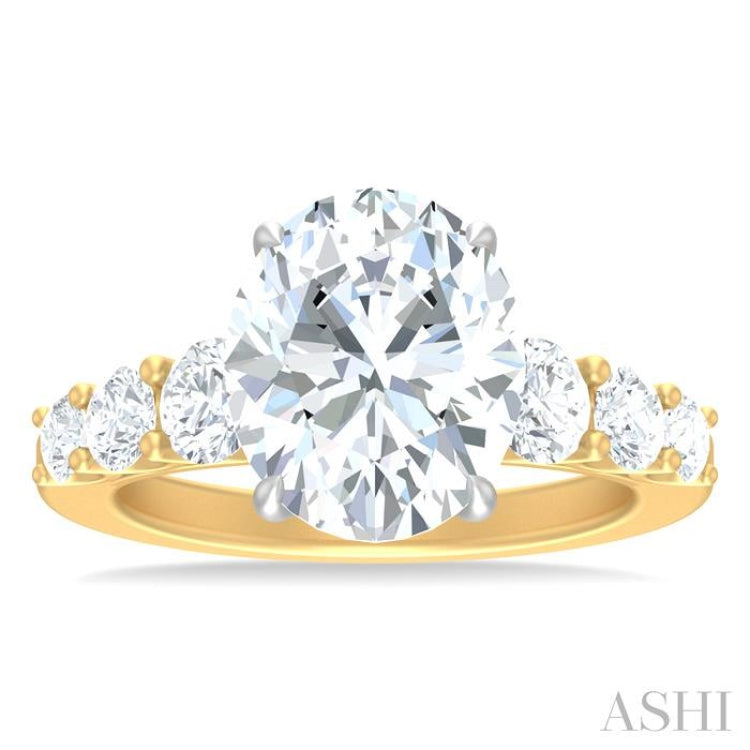 1 1/4 ctw Oval Shape Round Cut Diamond Semi Mount Engagement Ring in 14K Yellow and White Gold