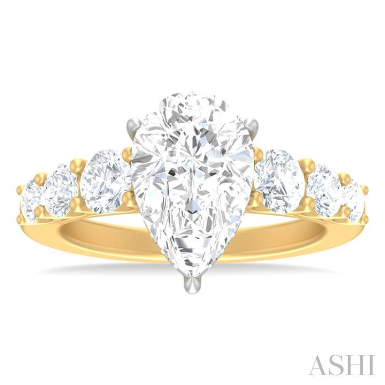 1 1/5 ctw Pear Shape Round Cut Diamond Semi Mount Engagement Ring in 14K Yellow and White Gold