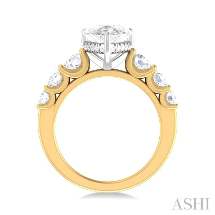 1 1/5 ctw Pear Shape Round Cut Diamond Semi Mount Engagement Ring in 14K Yellow and White Gold