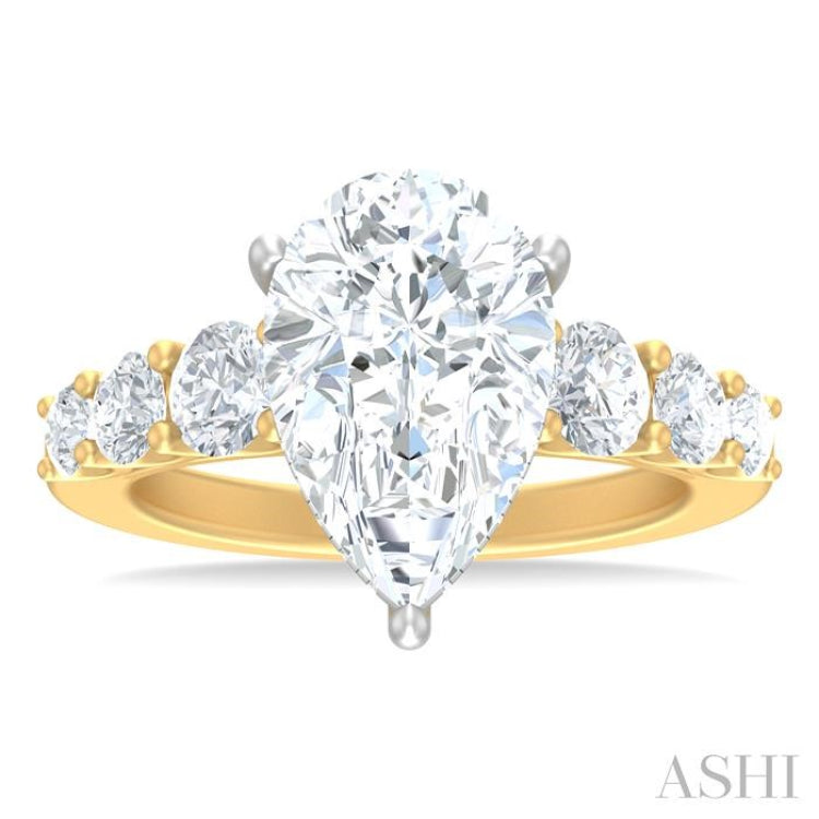 1 1/5 ctw Pear Shape Round Cut Diamond Semi Mount Engagement Ring in 14K Yellow and White Gold