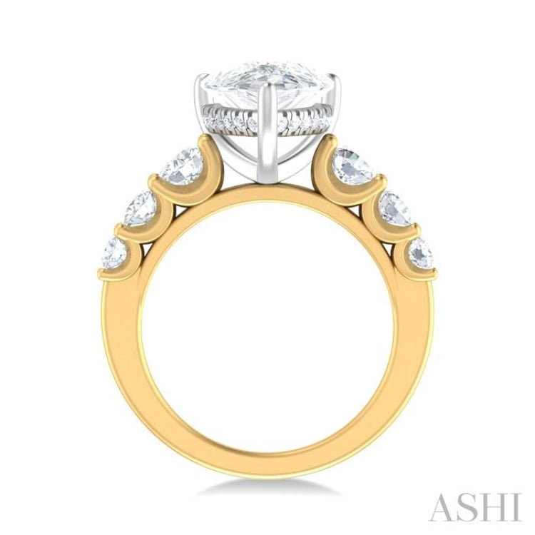 1 1/5 ctw Pear Shape Round Cut Diamond Semi Mount Engagement Ring in 14K Yellow and White Gold