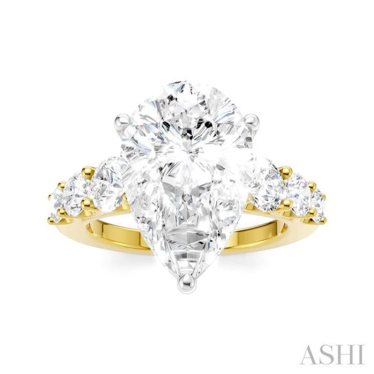 1 1/4 Ctw Pear Shape Round Cut Diamond Semi-Mount Engagement Ring in 14K Yellow and White Gold