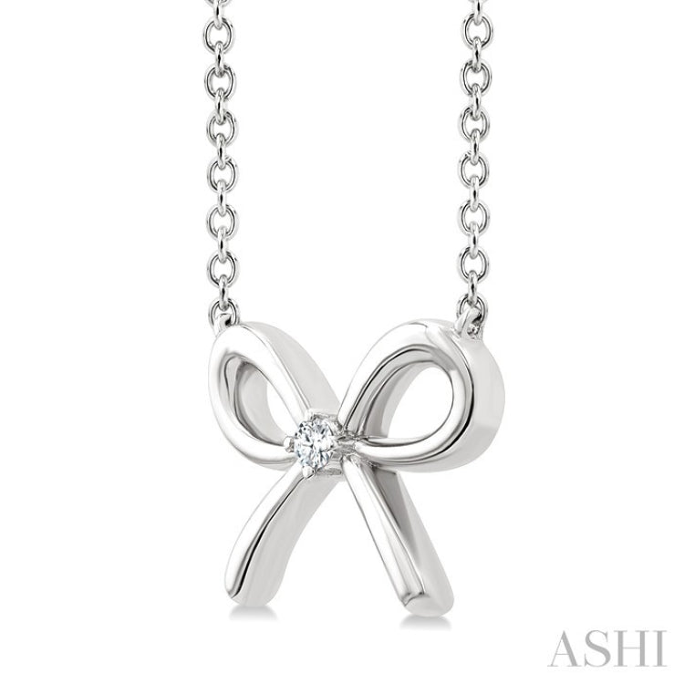 1/50 Ctw Bow Round Cut Diamond Fashion Pendant With Chain in Sterling Silver