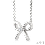 1/50 Ctw Bow Round Cut Diamond Fashion Pendant With Chain in Sterling Silver