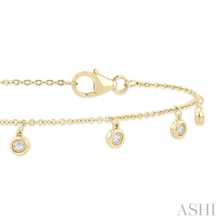 1/10 ctw Hanging Bezel Set Round Cut Diamond Station Bracelet in 10K Yellow Gold