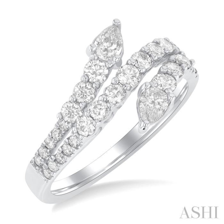 1 ctw Split Three-Arm Bypass Pear and Round Cut Diamond Fashion Band in 14K White Gold