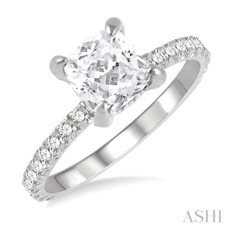 1/2 ctw Round Cut Diamond Cushion Shape Semi-Mount Engagement Ring in 14K White Gold