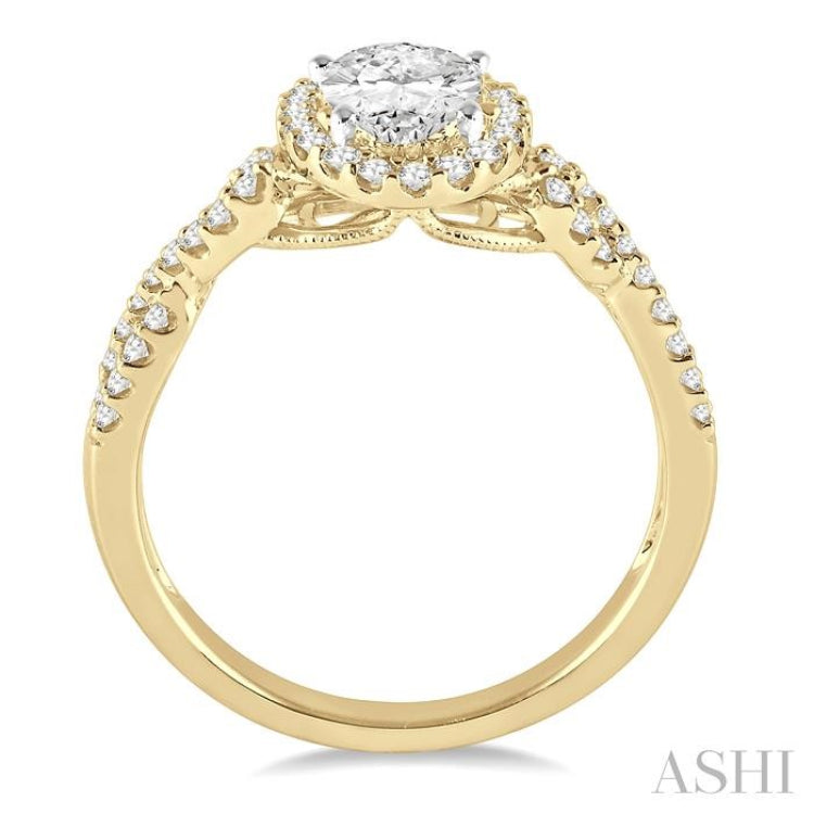 1/2 ctw Oval Cut Diamond Ladies Engagement Ring with 1/3 ct Oval Cut Center Stone in 14K Yellow and White Gold