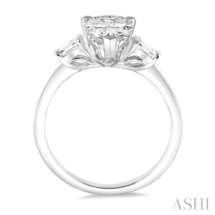 1/2 ctw Baguette and Pear Cut Diamond Ladies Engagement Ring with 1/3 ct Pear Cut Center Stone in 14K White Gold
