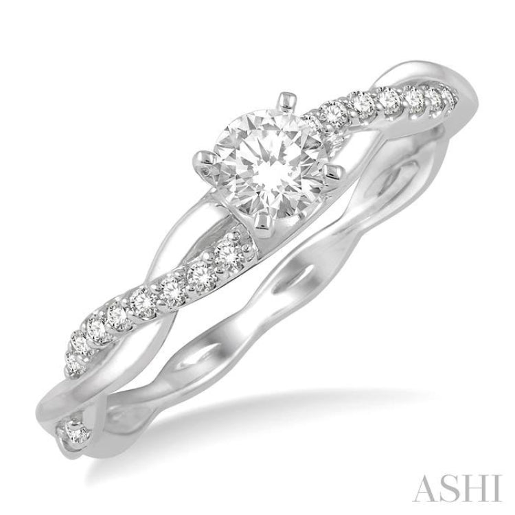 1/3 ctw Round Center Diamond Twisted Ladies Engagement Ring with 1/4 Ct Round Cut Center Stone in 14K White Gold