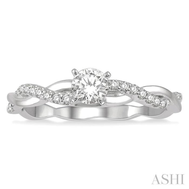 1/3 ctw Round Center Diamond Twisted Ladies Engagement Ring with 1/4 Ct Round Cut Center Stone in 14K White Gold