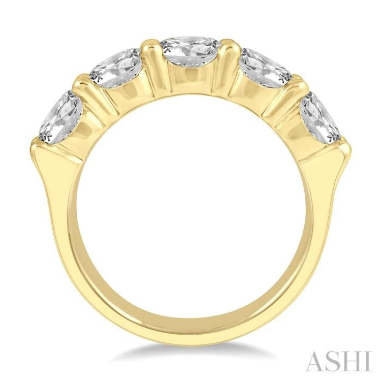 3 ctw 5 Stone Round Cut Diamond Wedding Band in 14K Yellow Gold