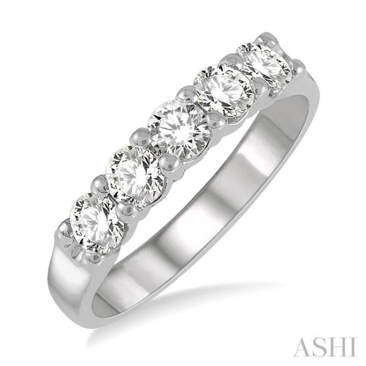 3/4 Ctw 5 Stone Round Cut Diamond Wedding Band in 14K White Gold