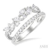 3/4 Ctw Marquise and Round Cut Diamond Split Twin Row Fashion Ring in 14K White Gold