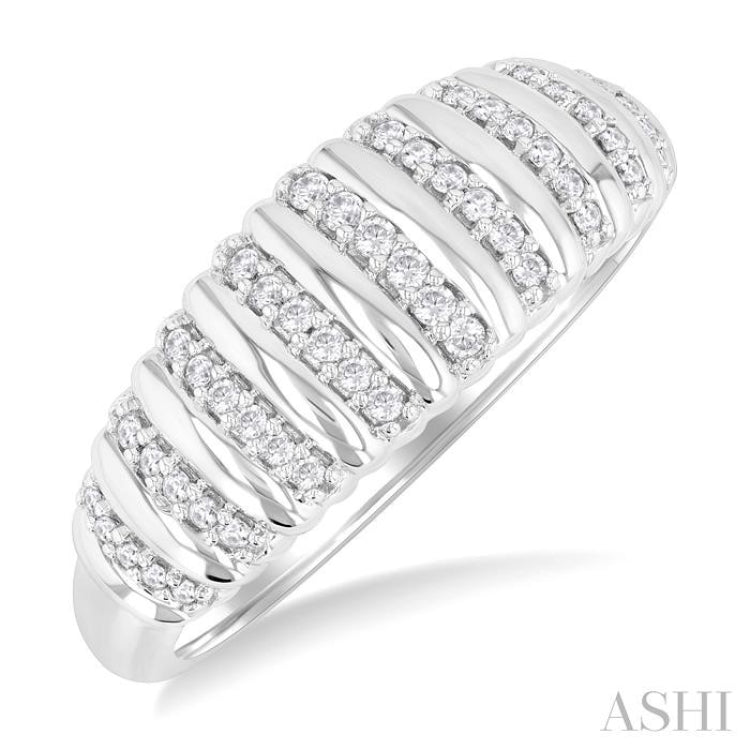1/5 ctw Ribbed Dome Shape Round Cut Diamond Fashion Ring in 14K White Gold