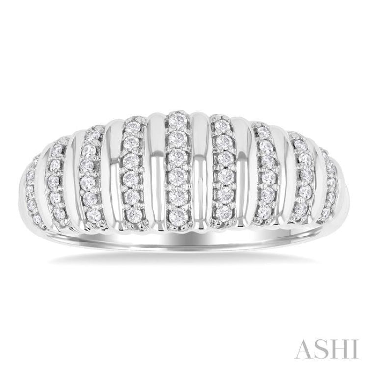 1/5 ctw Ribbed Dome Shape Round Cut Diamond Fashion Ring in 14K White Gold