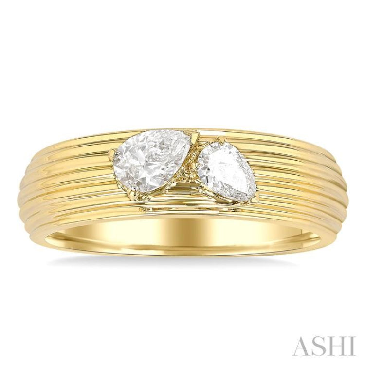 3/8 ctw Textured Shank 2-Stone Pear Cut Diamond Fashion Band in 14K Yellow Gold
