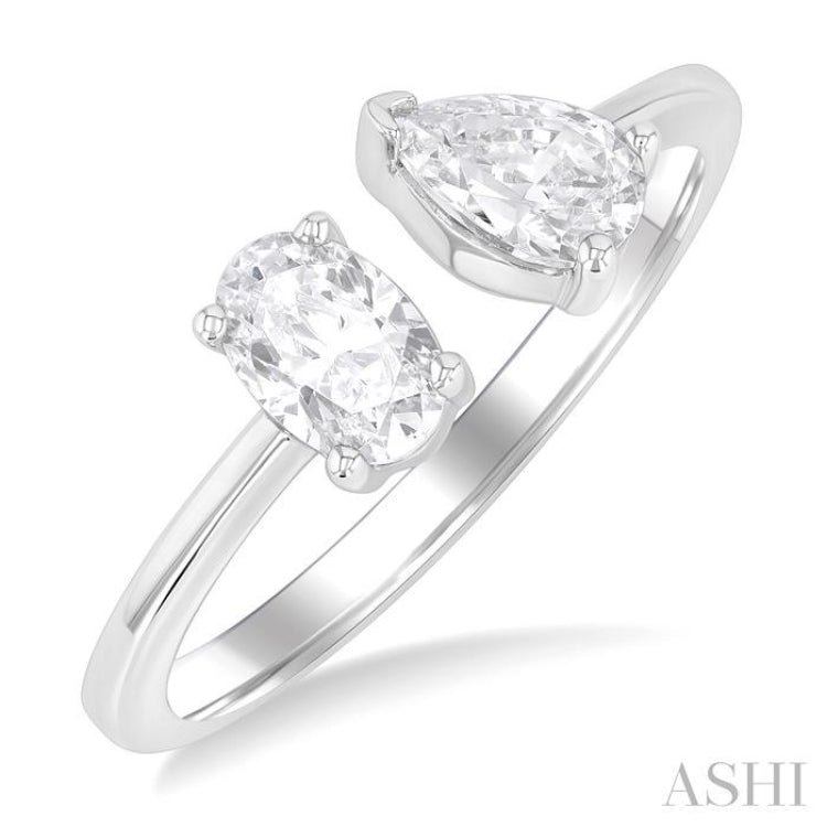 1 ctw Toi Et Moi Oval and Pear Cut Diamond Open Fashion Ring in 14K White Gold