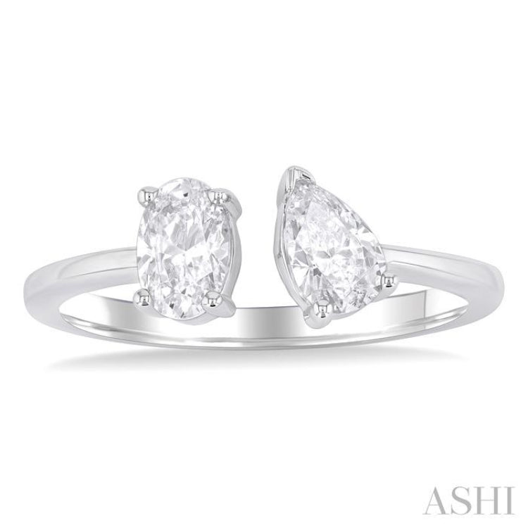 1 ctw Toi Et Moi Oval and Pear Cut Diamond Open Fashion Ring in 14K White Gold
