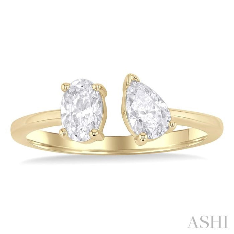 1 ctw Toi Et Moi Oval and Pear Cut Diamond Open Fashion Ring in 14K Yellow Gold