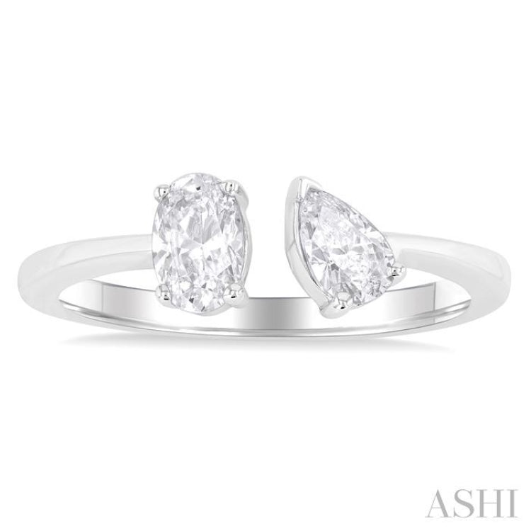 3/4 ctw Toi Et Moi Oval and Pear Cut Diamond Open Fashion Ring in 14K White Gold