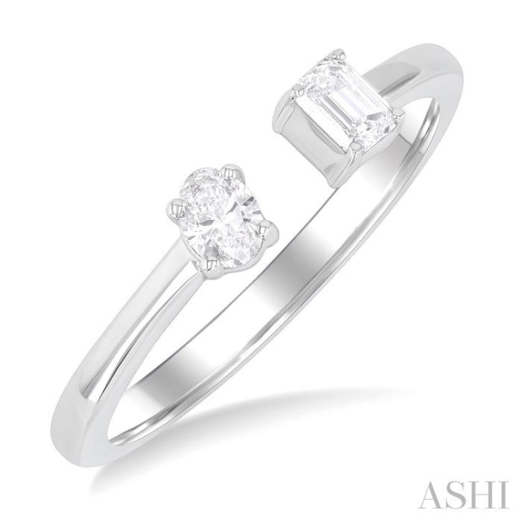 1/3 ctw Toi Et Moi Oval and Emerald Cut Diamond Open Fashion Ring in 14K White Gold