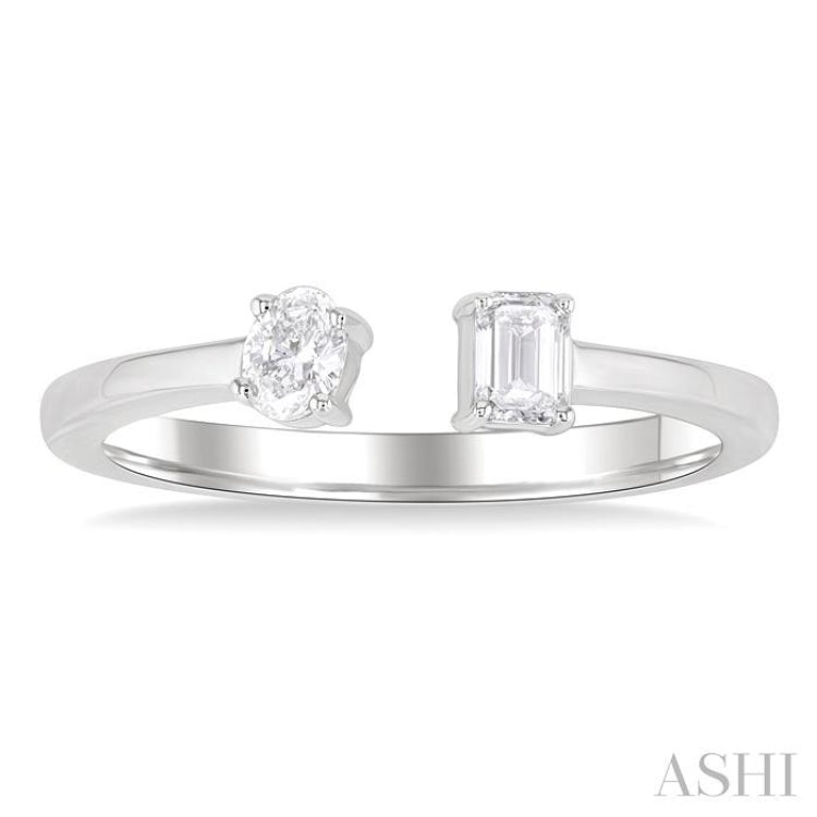 1/3 ctw Toi Et Moi Oval and Emerald Cut Diamond Open Fashion Ring in 14K White Gold