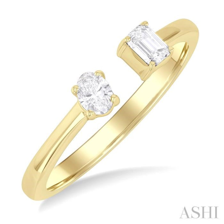 1/3 ctw Toi Et Moi Oval and Emerald Cut Diamond Open Fashion Ring in 14K Yellow Gold