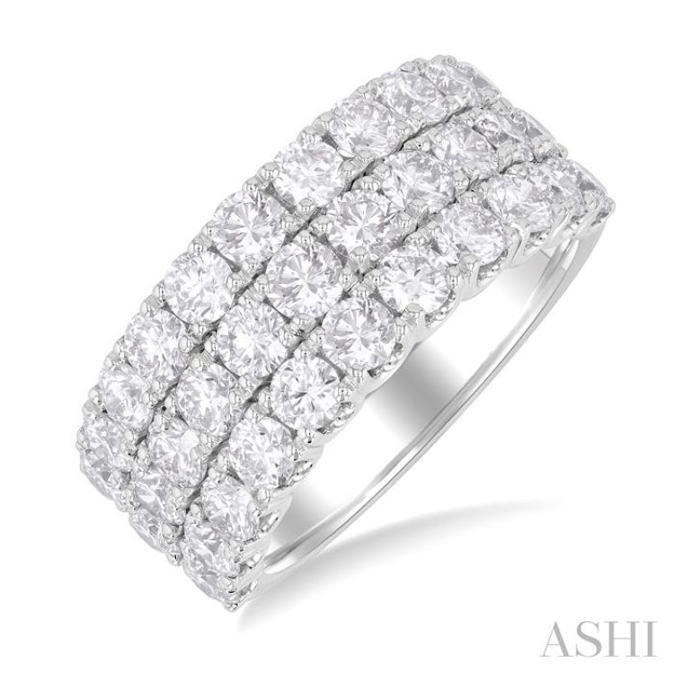 3 ctw Triple Row Round Cut Diamond Wide Wedding Band in 14K White Gold