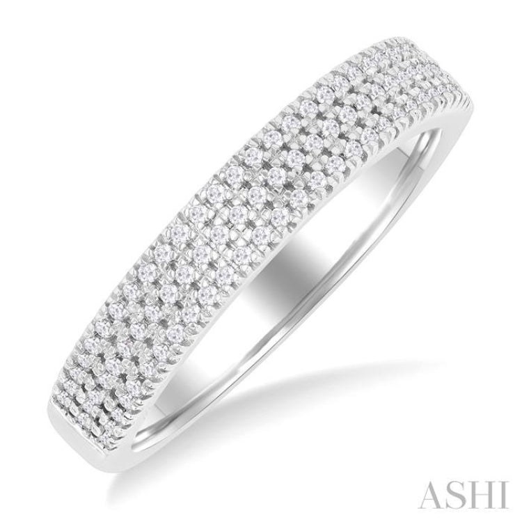 1/4 ctw Triple Row Pave Set Round Cut Diamond Fashion Band in 10K White Gold