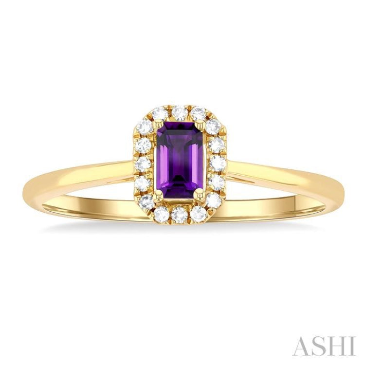 5x3 MM Octagonal Shape Amethyst and 1/20 ctw Single Cut Diamond Halo Semi Precious Ring in 14K Yellow Gold