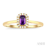 5x3 MM Octagonal Shape Amethyst and 1/20 ctw Single Cut Diamond Halo Semi Precious Ring in 14K Yellow Gold