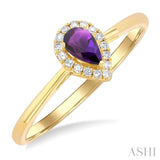 5x3 MM Pear Shape Amethyst and 1/20 ctw Single Cut Diamond Halo Semi Precious Ring in 14K Yellow Gold