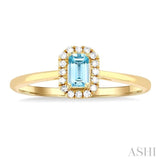 5x3 MM Octagonal Shape Aquamarine and 1/20 ctw Single Cut Diamond Halo Semi Precious Ring in 14K Yellow Gold