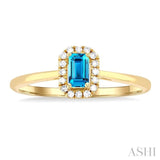 5x3 MM Octagonal Shape Blue Topaz and 1/20 ctw Single Cut Diamond Halo Semi Precious Ring in 14K Yellow Gold