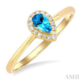 5x3 MM Pear Shape Blue Topaz and 1/20 ctw Single Cut Diamond Halo Semi Precious Ring in 14K Yellow Gold