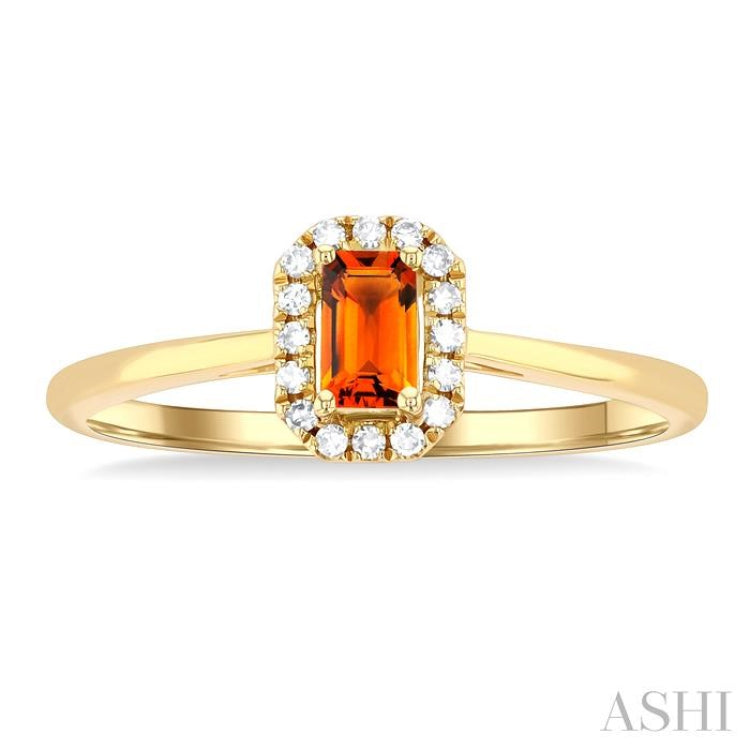 5x3 MM Octagonal Shape Citrine and 1/20 ctw Single Cut Diamond Halo Semi Precious Ring in 14K Yellow Gold