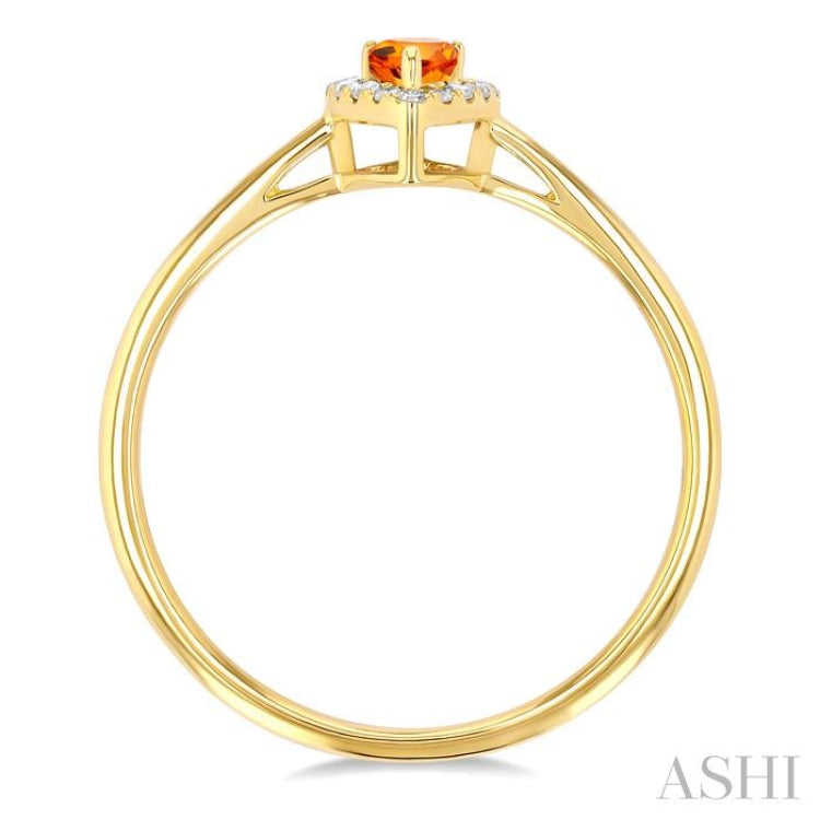 5x3 MM Pear Shape Citrine and 1/20 ctw Single Cut Diamond Halo Semi Precious Ring in 14K Yellow Gold